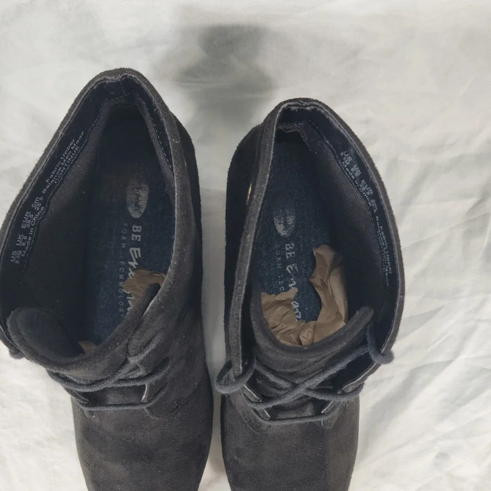 Black Lace Up Booties Womens 8.5 Suede Wedge Ankle Boots Whimsigoth Witchy Boho